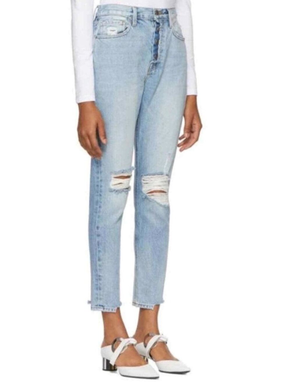Frame Le Original Straight Leg Jeans Womens 29 Distressed Button Fly Rigid Denim